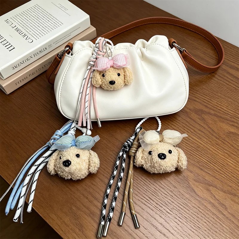 Double-String Dog Plush Keychain Pendants Cute Cartoons Versatile Keychain Simple Fashion Handbags Plush Charms Women Bag Decor