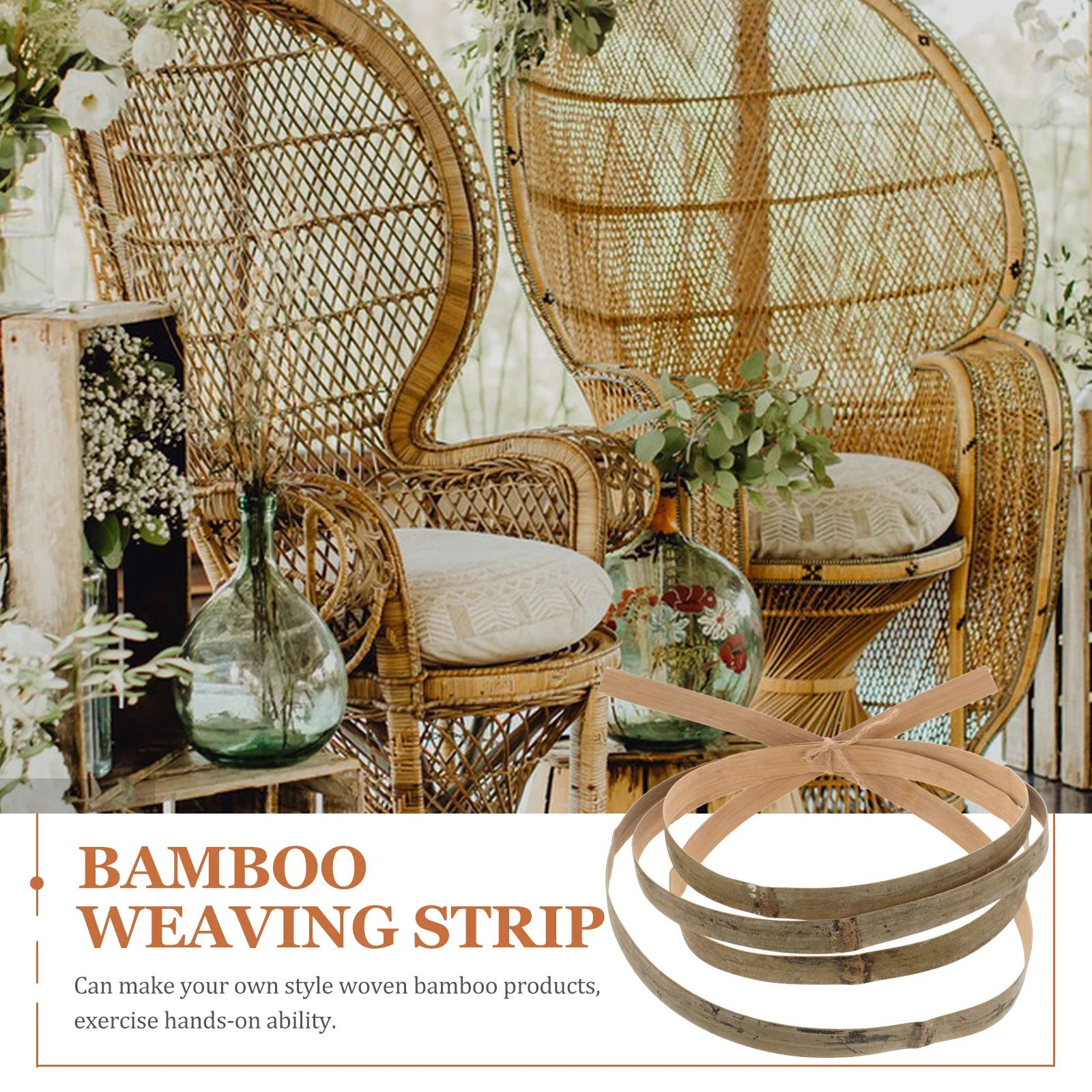 

1 Roll Bamboo Strip Decorative Material Smooth Surface for DIY Weaving Crafts Furniture Maintenance Basket Making Supplies