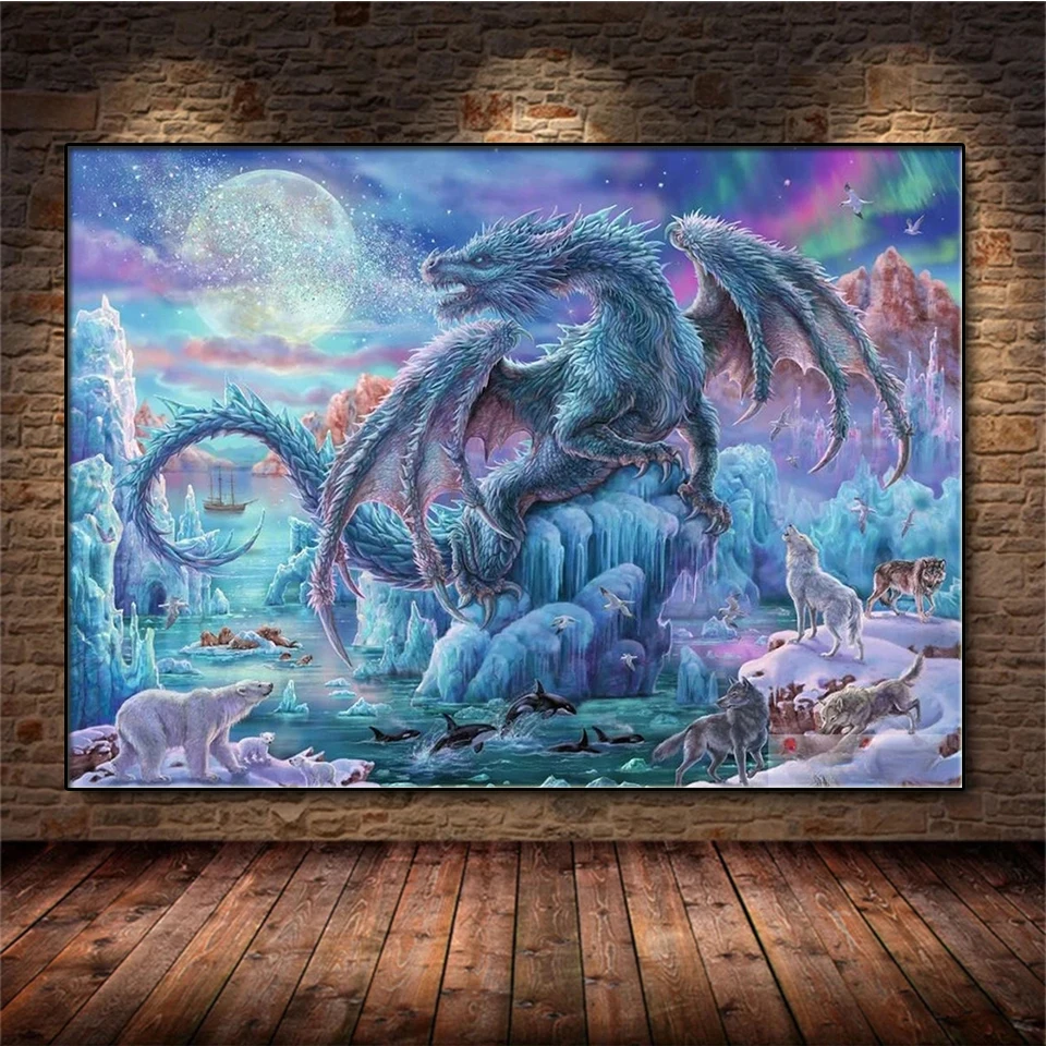 

Moon Dragon Animals Diamond Painting Full Square Round Drill Diy 5D Diamond Embroidery Mosaic Needlework Home Decor Gifts