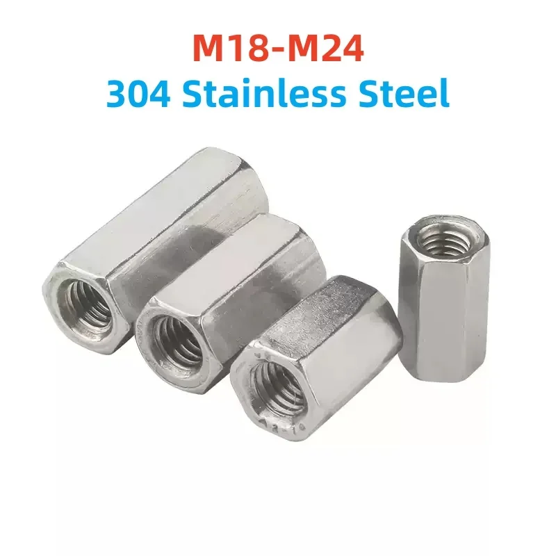 M18 M20 M22 M24 304 roestvrij staal zeshoek zeskant verlengen lange staaf koppelmoer connectoren koppeling gezamenlijke mouw verlengmoeren