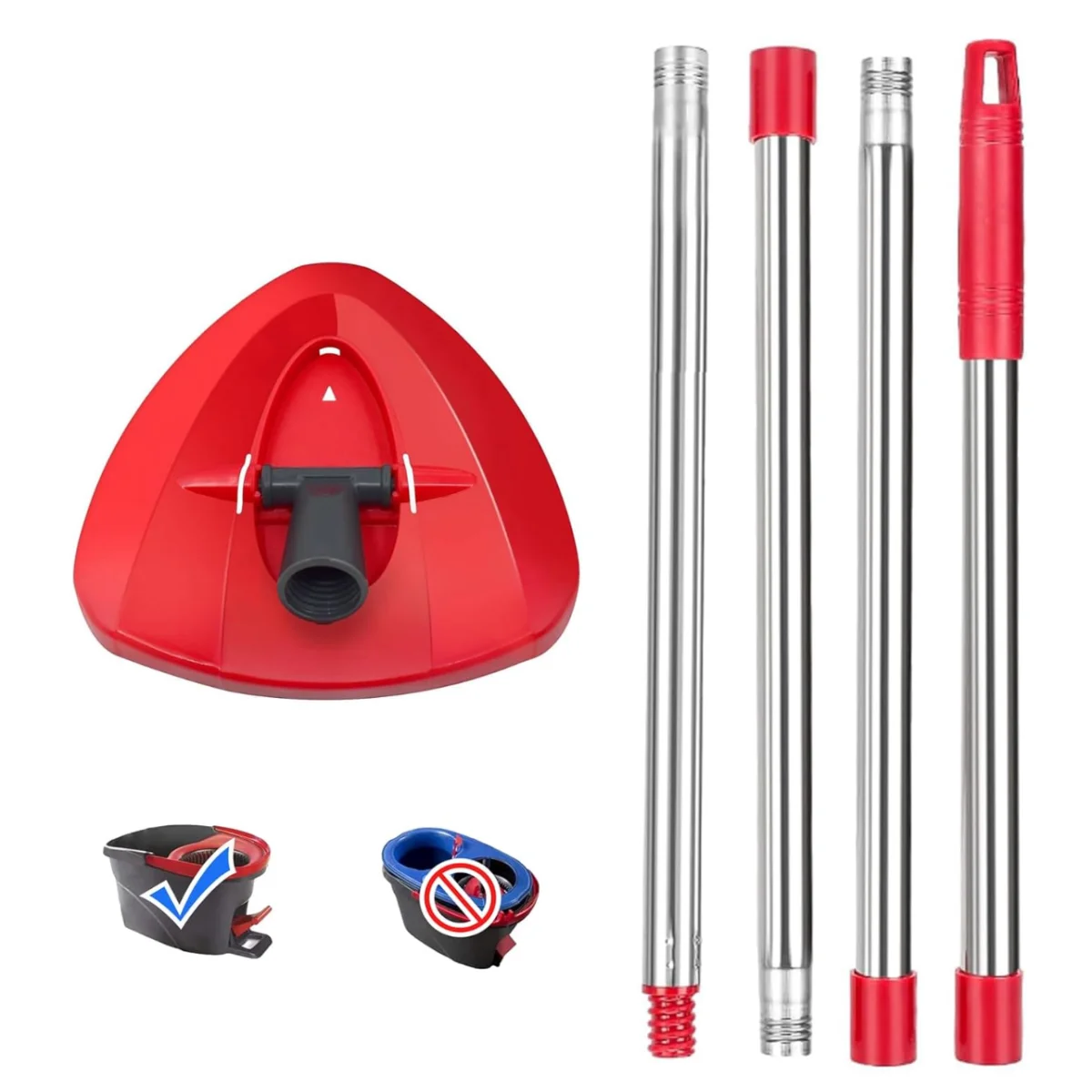 Replacement Spin Mop Base & Handle for Vileda and O-cedar, 4-Section Adjustable Pole for Floor Clean, Mop Stick Accessories Part