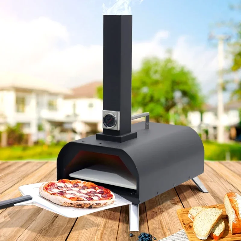 Wood and Charcoal Dual Fuel Stainless Steel Outdoor 11 Inches Pizza Oven and BBQ Grill for Home and Commercial Use，thermometer