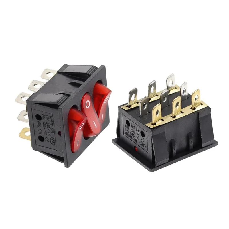 2pcs Triple-Gang 2-Position 9-Pin Red Illuminated Rocker Switch 3-in-1 Combination Rocker Power Switch