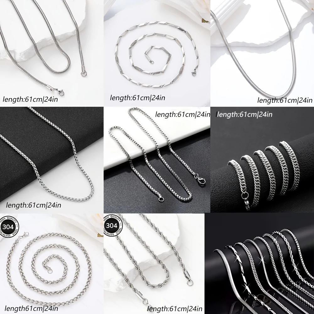 8-Piece Stylish Stainless Steel Hip-Hop Cuban Chain Necklace Set - Men's Fashionable and Simple Style, Perfect Gift for Friends and Family Men's Stainless Steel Necklace, Fashionable Stainless Steel Necklace Set, Simpl