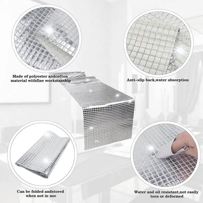 

Блестящая настольная дорожка для вечеринок, декор для обеденного стола, маленькая квадратная блестящая дорожка для стола, для гостиной, журнального столика, тумбы под телевизор, скатерть