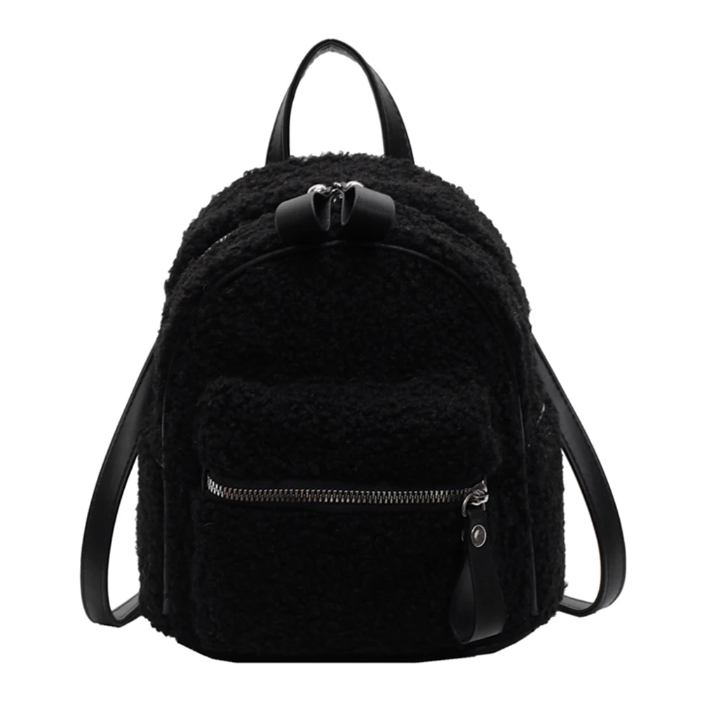 Women Plush Backpack with Multi-Pockets Toddler Backpack Fuzzy Mini Shoulder Bag Mini Schoolbag Mini Travel Bag