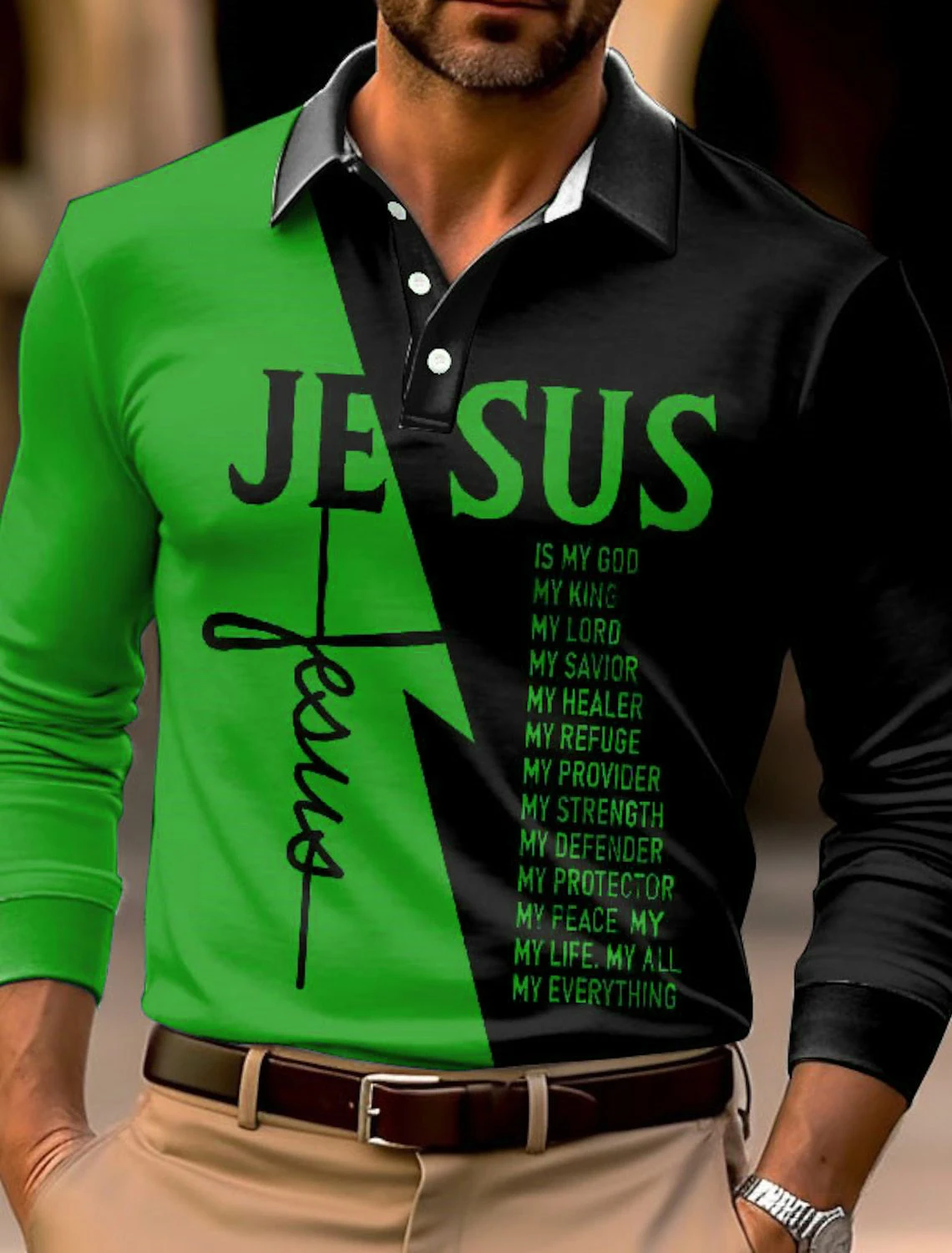 Men's Jesus Letters Pattern Fashion Polos T-Shirts Long Sleeve 3D Printed Street POLO T Shirt 6XL Large Size Loose Casual Tops