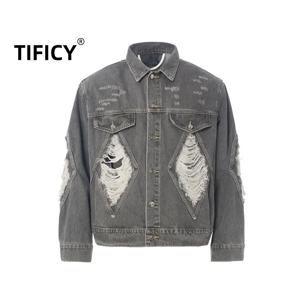 

High Street Fashion Workwear Denim Jacket Men's Spring and Autumn Plus Size High-end Trendy Jeans Casual Jacket Men Clothing