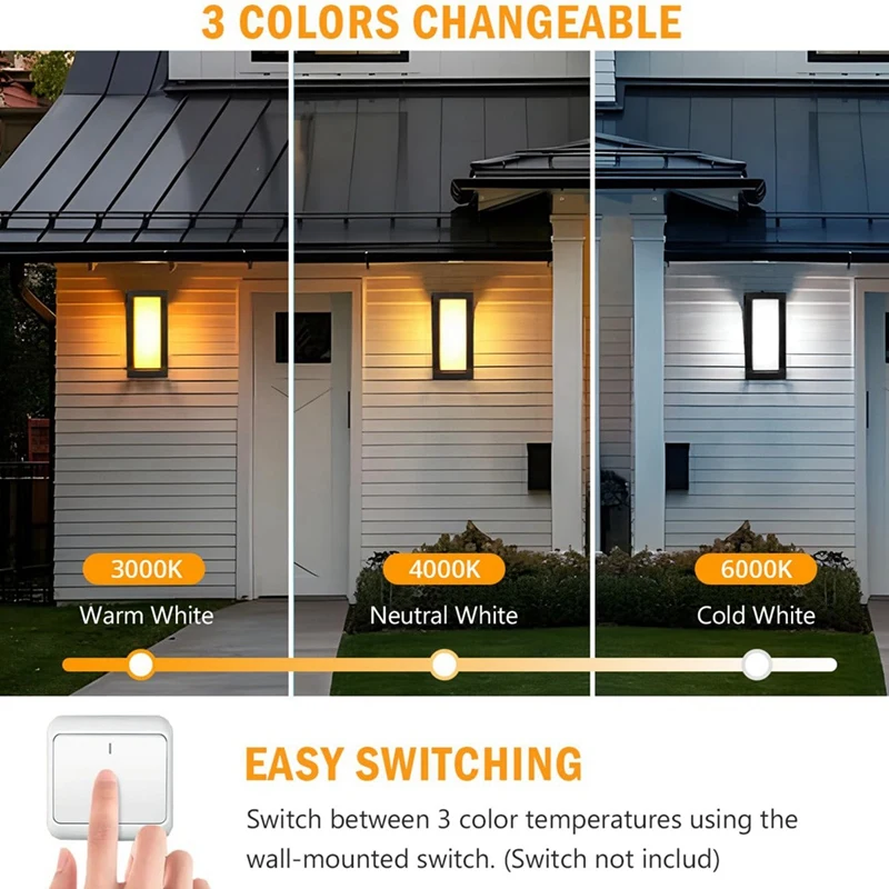 Outdoor Wall Lights for House, LED Exterior Lighting Fixtures 3 Colors Changeable IP65 Waterproof Front Porch Light-VVBC