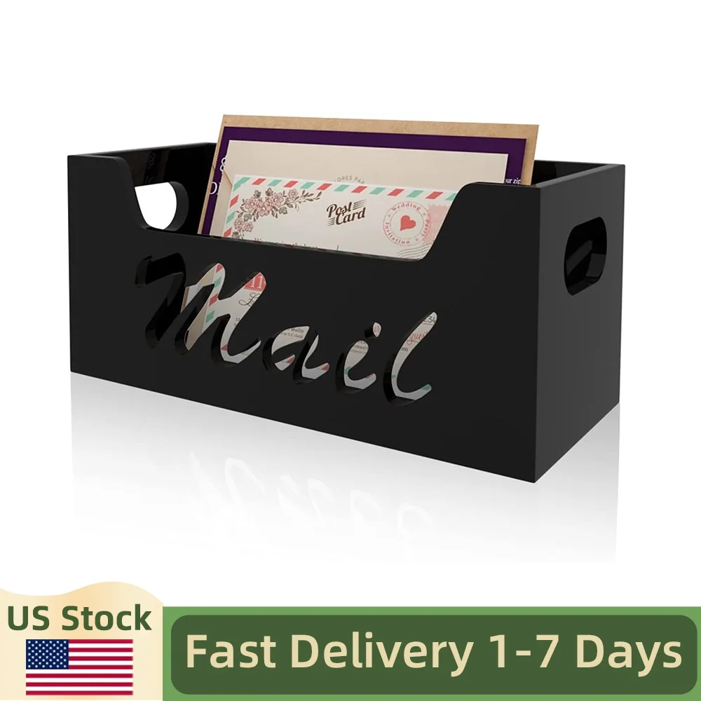 

Black Acrylic Mail Holder Box Decorative Bill Sorter for Desk Countertop Vertical Envelope Storage Basket File Folder Organizer