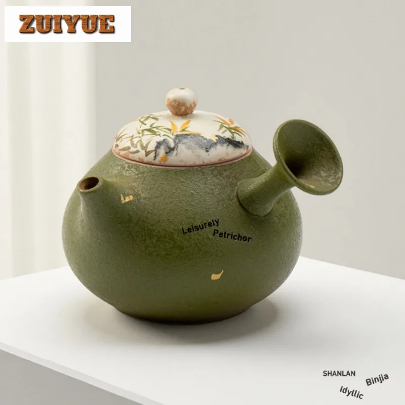 140ml Hand-painted Golden Bamboo Side Handle Teapot Ancient Tea Infuser Pot Tea Soaking Kettle With Strainer For Tea Craft