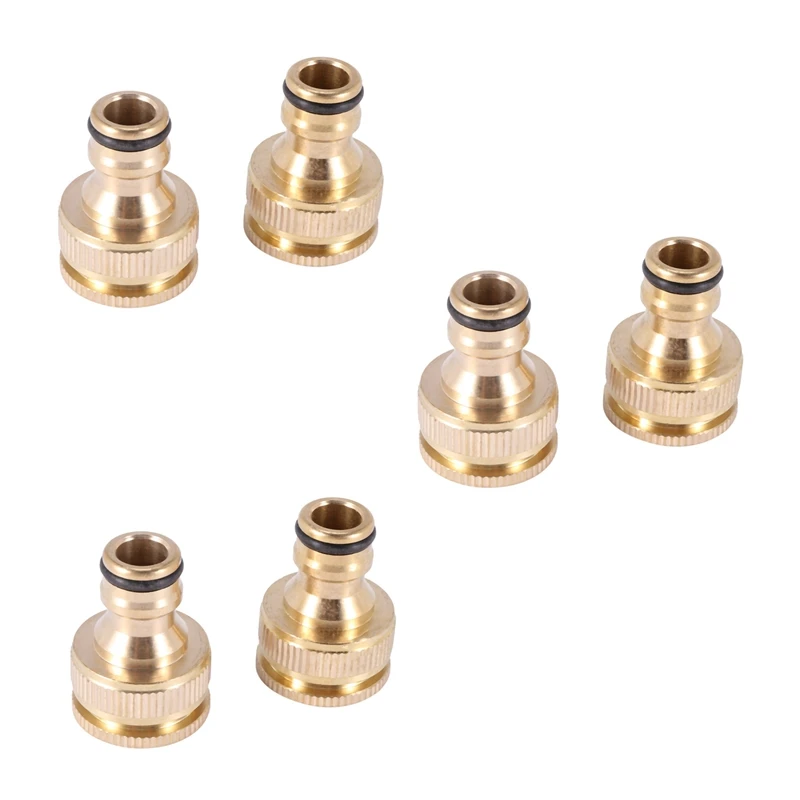 

6 Pack Brass Garden Hose/Hosepipe Tap Connector 1/2 Inch And 3/4 Inch 2-In-1 Female Threaded Faucet Adapter