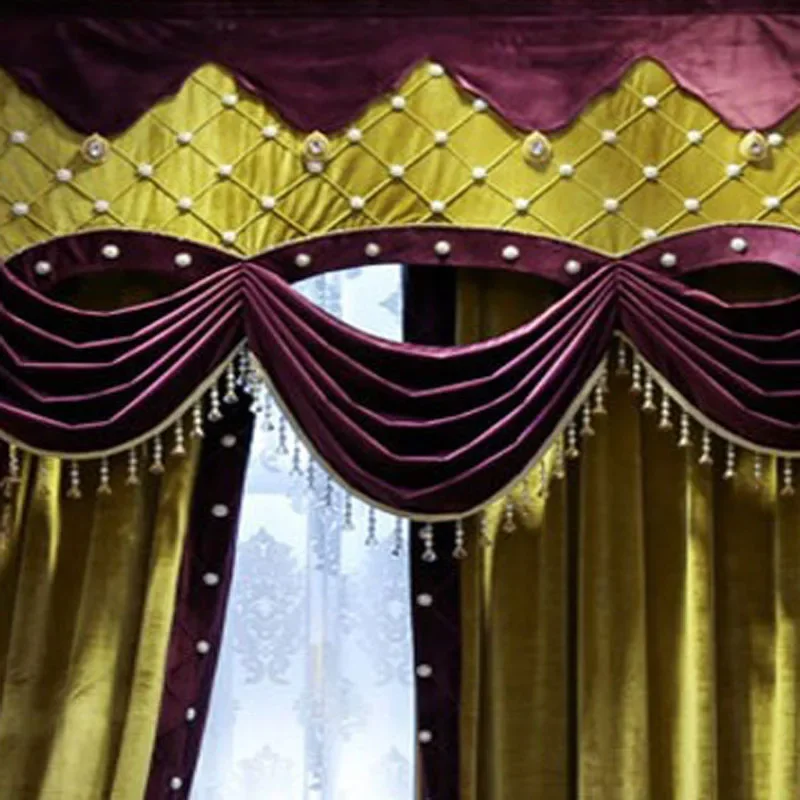 White Beads Purple With Yellow Patchwork Curtains For Hotel Hall Curtain Classic Elegant Living Room Curtains Nice New Bedroom