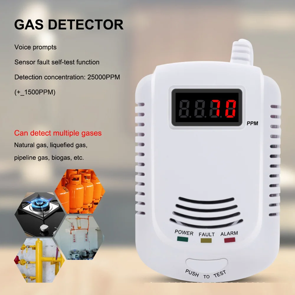 Analizador de Detector de fugas de Gas, Sensor de monóxido de carbono, pantalla Digital LCD, sistema de alarma de Gas Natural 2 en 1, enchufe europeo