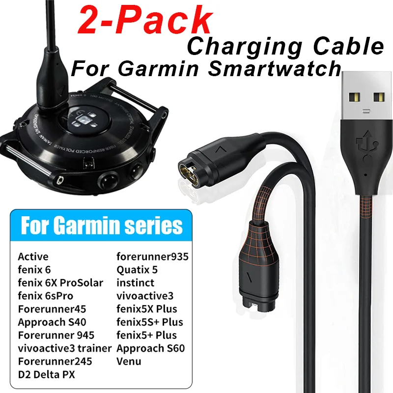 2-Pack Replacement Charger Compatible with Garmin USB Smart Watch Charging Cable