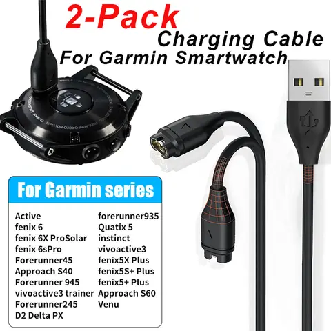 2-Pack replacement charger compatible with Garmin USB smart watch charging cable