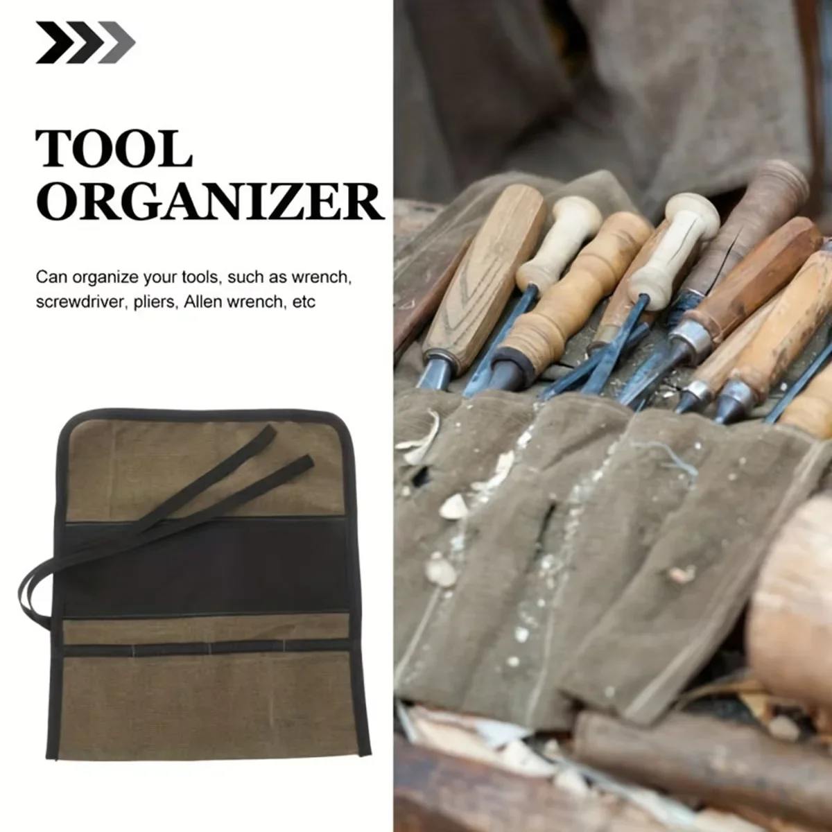 Foldable Canvas Tool Roll Bag, Multi Slot Portable Craft Carving Knife Storage Pouch with Tie Closure for Hobby Artist Tools