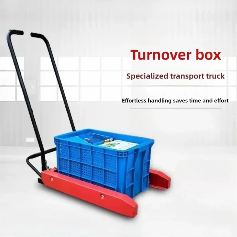 Foldable Multi-Purpose Bin Carrier - Manual Forklift Hand Truck for Egg Crates Plastic Totes & Farm Warehouse Utility Cart