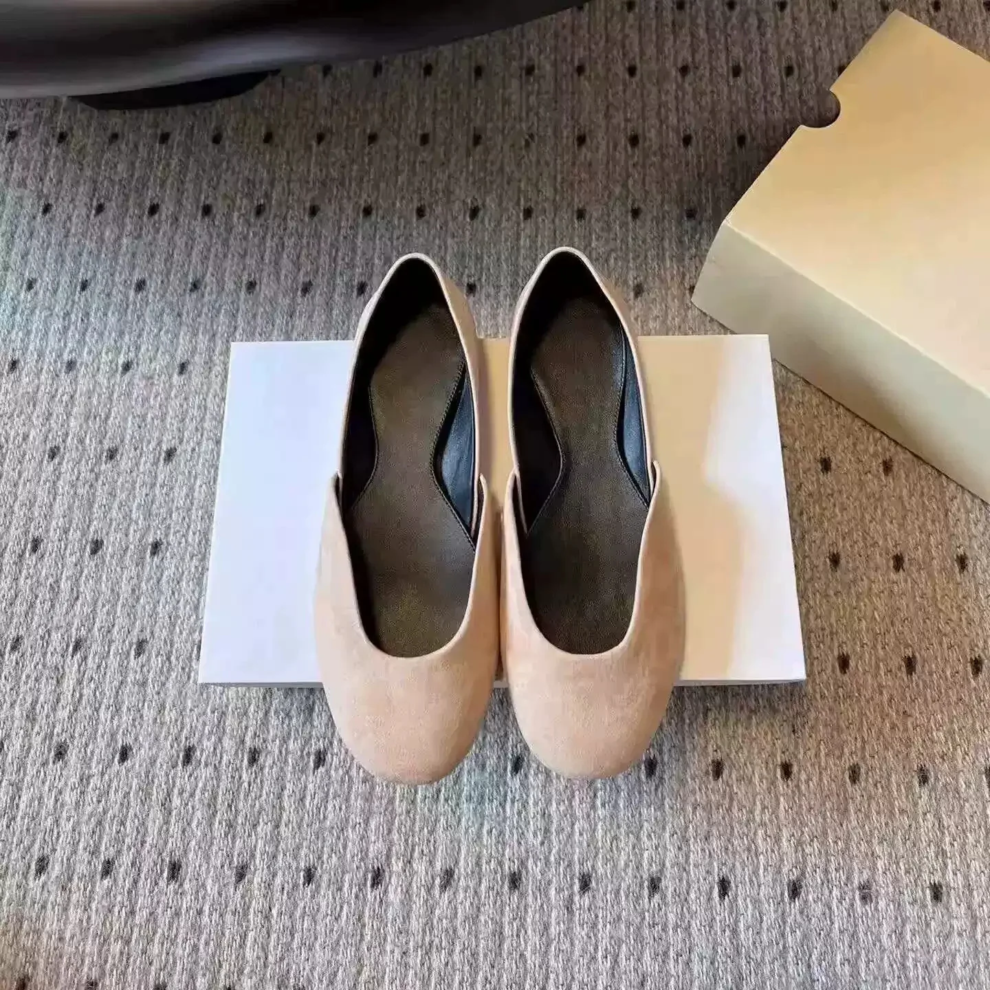 Suede Round Toe Slip On Ballet Flats Cutout Side Design Ladies Minimal Soft Breathable All Season Casual Dress Walking Footwear