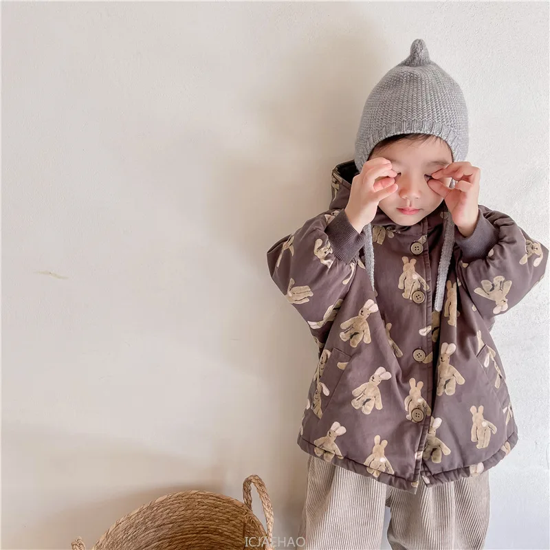 Kids Thick Padded Coat With Hood Korean Baby Clothing From 1 To 7 Years Outerwear Cartoon  Children Girl Boy Jacket Warm Winter
