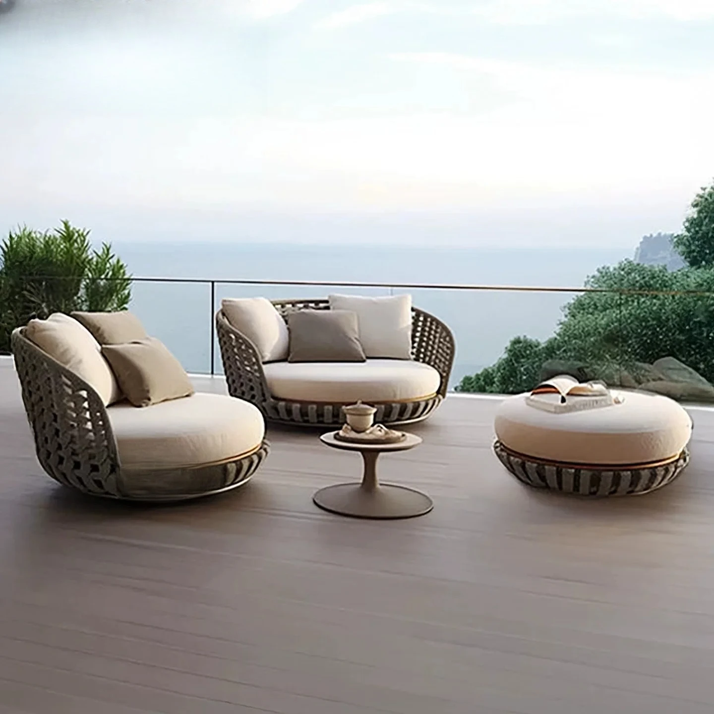 

Outdoor rattan sofa villa courtyard outdoor furniture hotel B & B overhead layer terrace waterproof sunscreen rattan chair