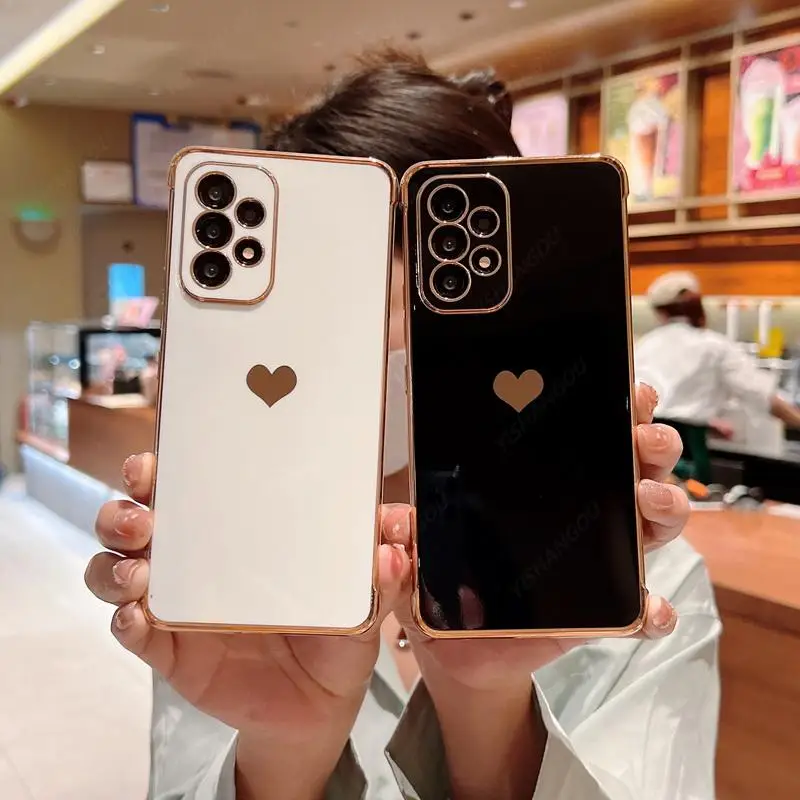 Luxury Plating Case For Samsung Galaxy A18 A17 A57 A55 5G S23 S24 FE S26 S25 S24 Ultra Love Heart Pattern Silicone Soft Cover