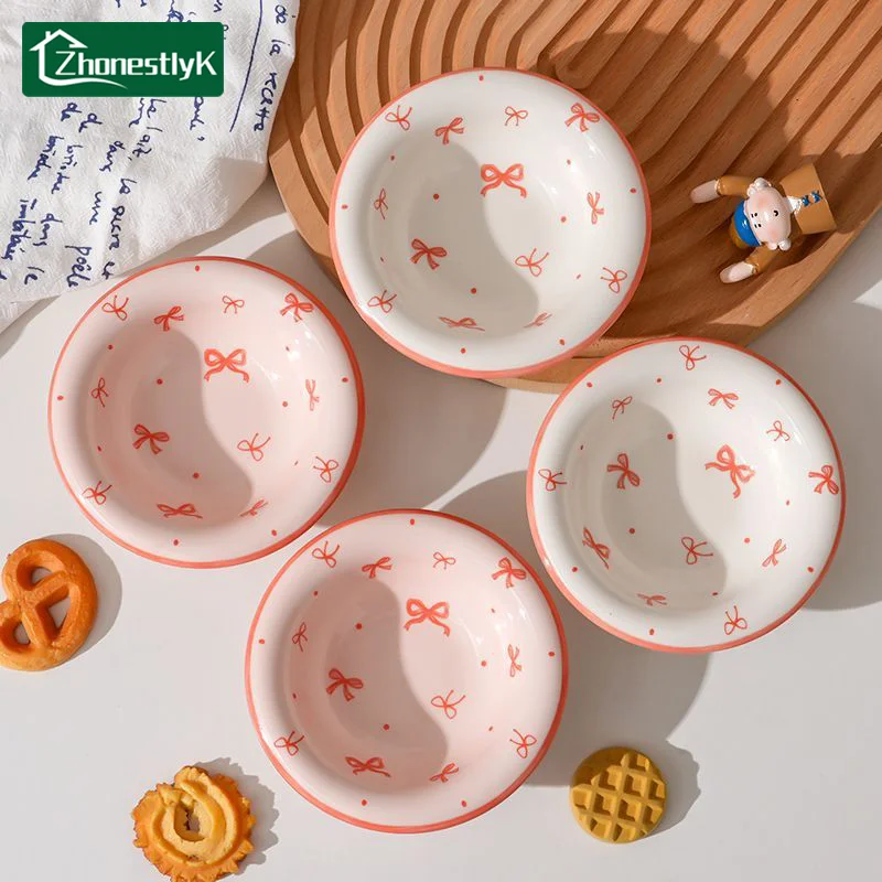 4Pcs Pink Bow Ceramics Sauce Dish Cute Seasoning Plates Bowl Table Service Soy Vinegar Dishes Hot Pot Dipping Wholesale