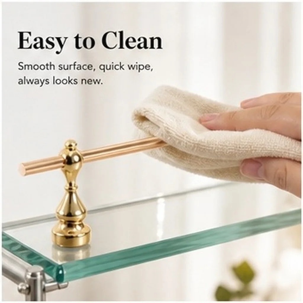1Pack Gold Alloy Shelf Guard Rail Seamless Metal Railing Bar Shelf Glass Connector Replacement Gallery Rails Wine Cabinet Safety