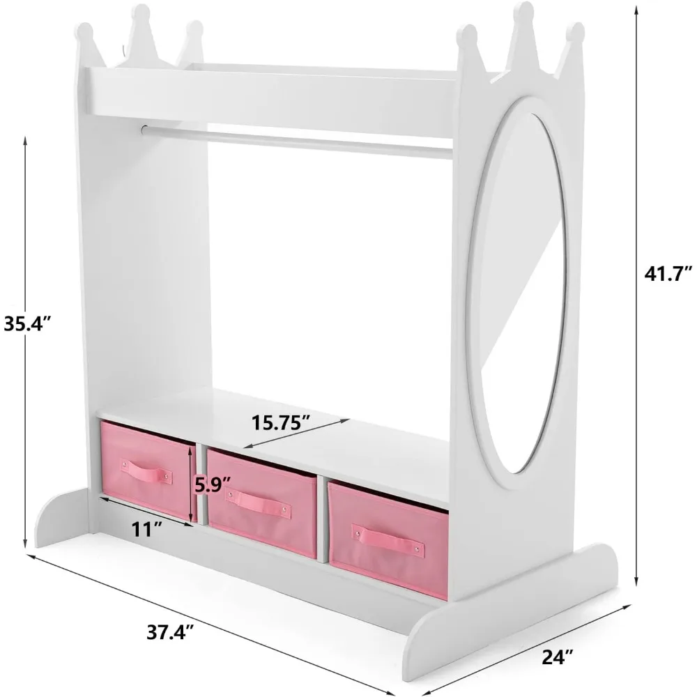 Kids Armoire Dress-Up Storage w/Mirror and Drawers,Dress up Closet,Costume Dress up Wardrobe,Pretend Storage Closet for Kids