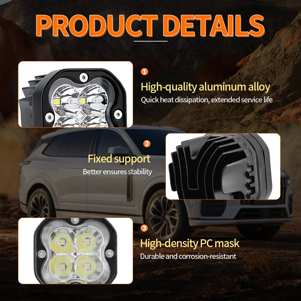 Quadratische 3-Zoll-RGB-Farbscheinwerfer LED-Arbeitsscheinwerfer Spotlights für Jeep, Auto, LKW, 4x4, Offroad, ATV, Motorrad, Nebelscheinwerfer – Detail 6