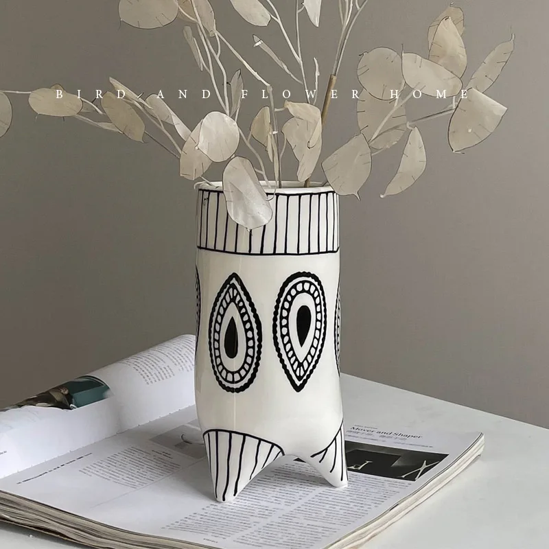 Nordic Art Vase Ink Pattern Ethnic Style Homestay Decoration Ornament Living Room Dried Flowers Home