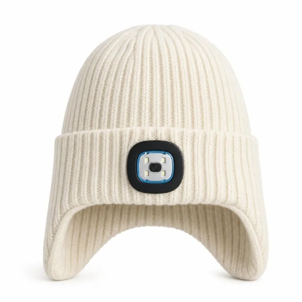 Rechargeable LED Light Beanie White LED Light Warm and Elastic Lighted Beanie Hat Knitted Three Brightness Levels