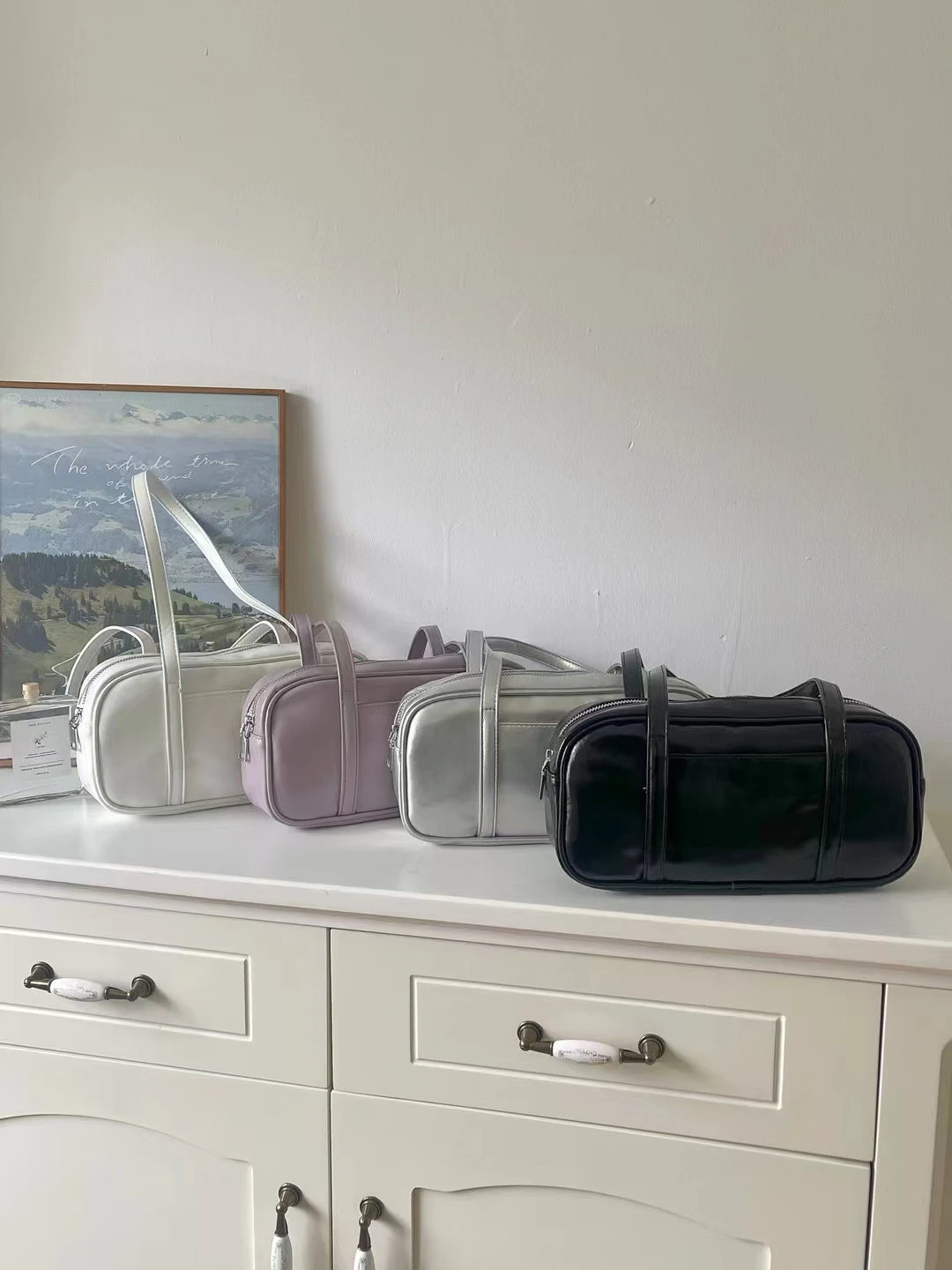 

Women's Faion Retro Matte Leather Bowling Bag Crossbody Handbag oulder Bag Soft PU Leather Leisure Tote Bag for Autumn Wi...