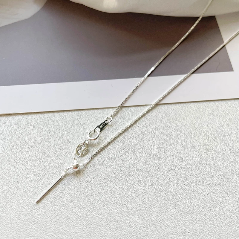 0.8mm Thin Bright Silver Color 925 Sterling Silver Box Chain Sliding Necklace Girls DIY Jewelry Collier Kolye Ketting 45cm 18in