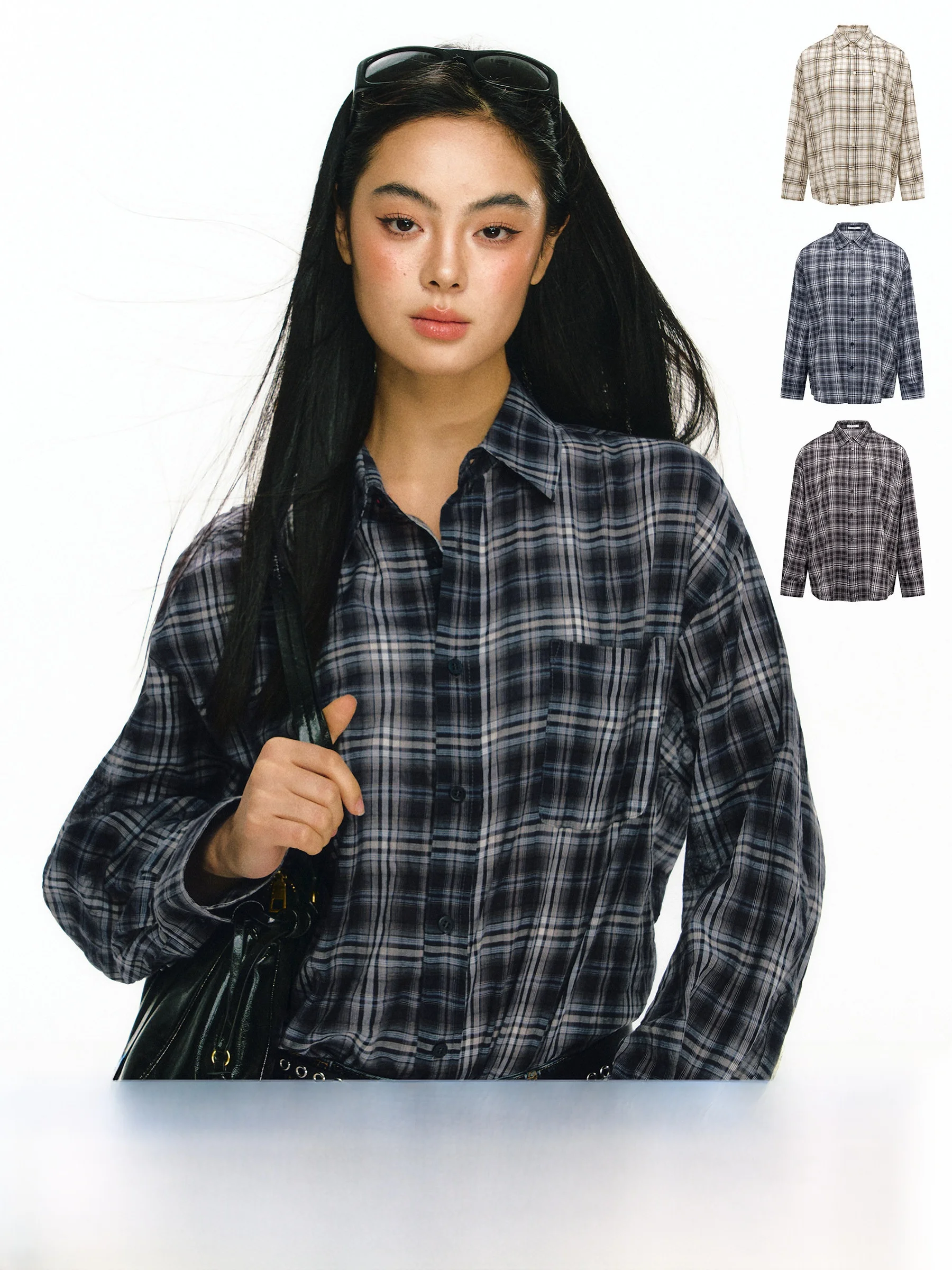 

Ariseism American Retro Plaid Long Sve irt Women's Autumn Winter New Sle Street Faion Cotton Blend Straight Cut Top