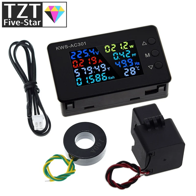 KWS-AC301 wattmeter مقياس الطاقة الفولتميتر التيار المتناوب 50-300 فولت الجهد 50-60 هرتز محلل الطاقة LED التيار المتناوب مقياس الكهرباء 0-20/100A الكاشف