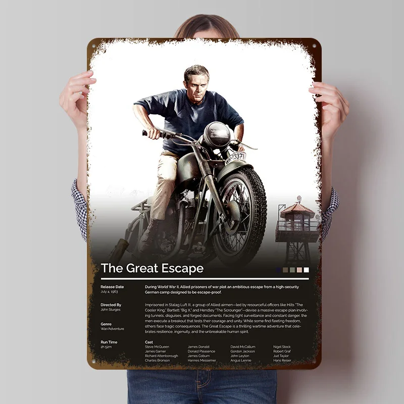 The Great Escape Movie Metal Poster Custom Wall Art Retro Vintage Tinplate Signs for Man Cave Garage Decoration Room House Decor