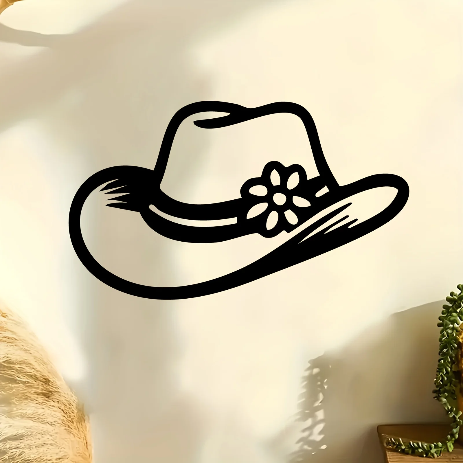 Western Cowboy Hat Metal Wall Art, Rust-Resistant Iron Statue Mural, Indoor Outdoor Western Decor for Patio & Garden Fence