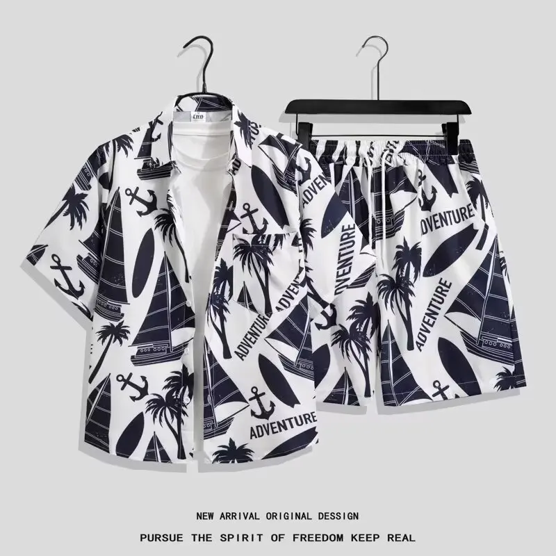 

ort Sve Floral irt Beach Vaion Couple orts Beachwear Casual Sport Suit Summer Season China Origin Fiber Blend Fabric