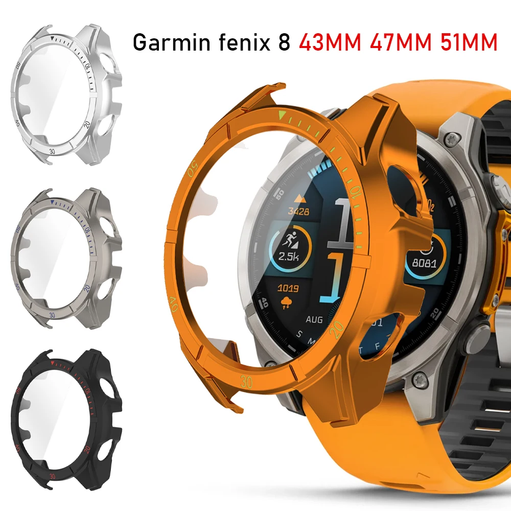 Case for Garmin fenix 8 Screen Protector 43MM 47MM 51MM PC Scale Bumper Tempered Glass Full Coverage Fenix 8 Watch Protective