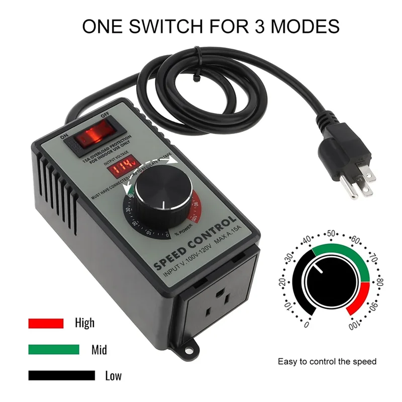 LJL AC Motor Speed Controller Variable Speed Controller Fan Speed Controller For Motor Overload Protection US Plug