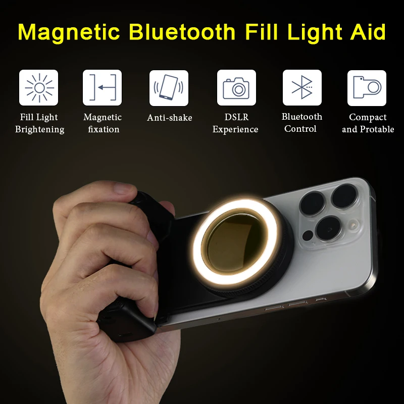 Impugnatura per otturatore per fotocamera per telefono cellulare Maniglia per selfie Bluetooth Amplificatore per luce di riempimento per smartphone con luce di riempimento per Iphone Android