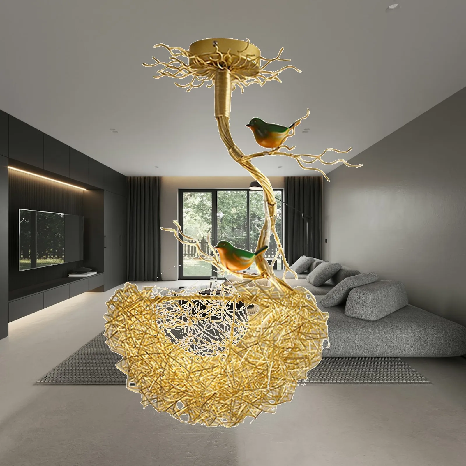 Bird Nest Pendant Light Fixture Hanging Ceiling Lamp Metal Woven Design Glass Shade for Entryway Bedroom Hallway Home Decor
