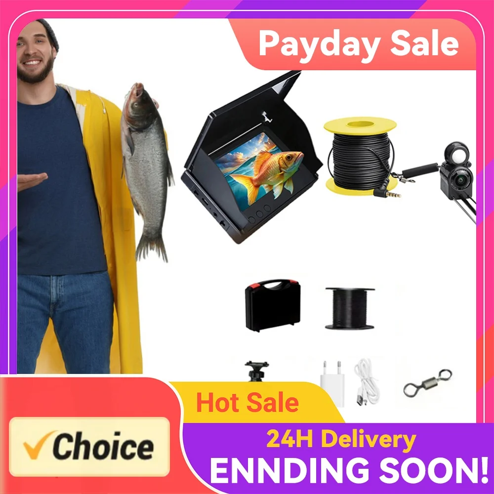 Underwater Fishing Camera 4.3 Inch IPS Monitor Ice Fishing Camera 220° Fish Finder Night Vision Waterproof for Ice Lake Fishing