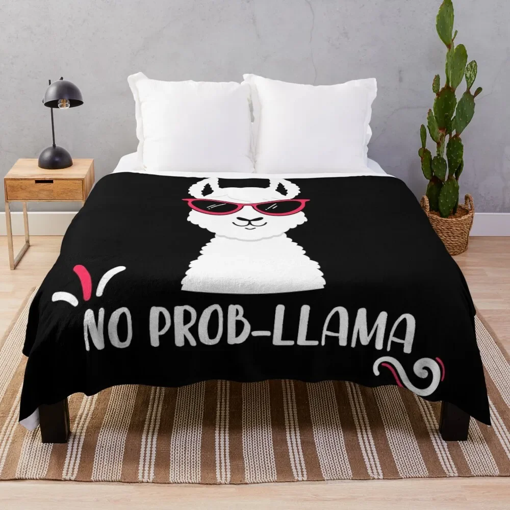 

No Prob-Llama - Funny Cute Llama wearing Glasses Throw Blanket Travel Plaid on the sofa Blankets