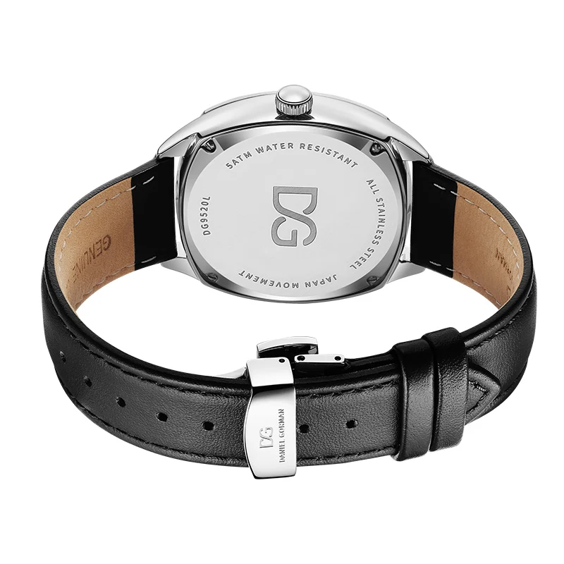 Lovers DG9520 Elegant Arabic Quartz Watches Black Genuine Leather Strap 5 ATM Waterproof Ladies Wristwatch Couple Watch