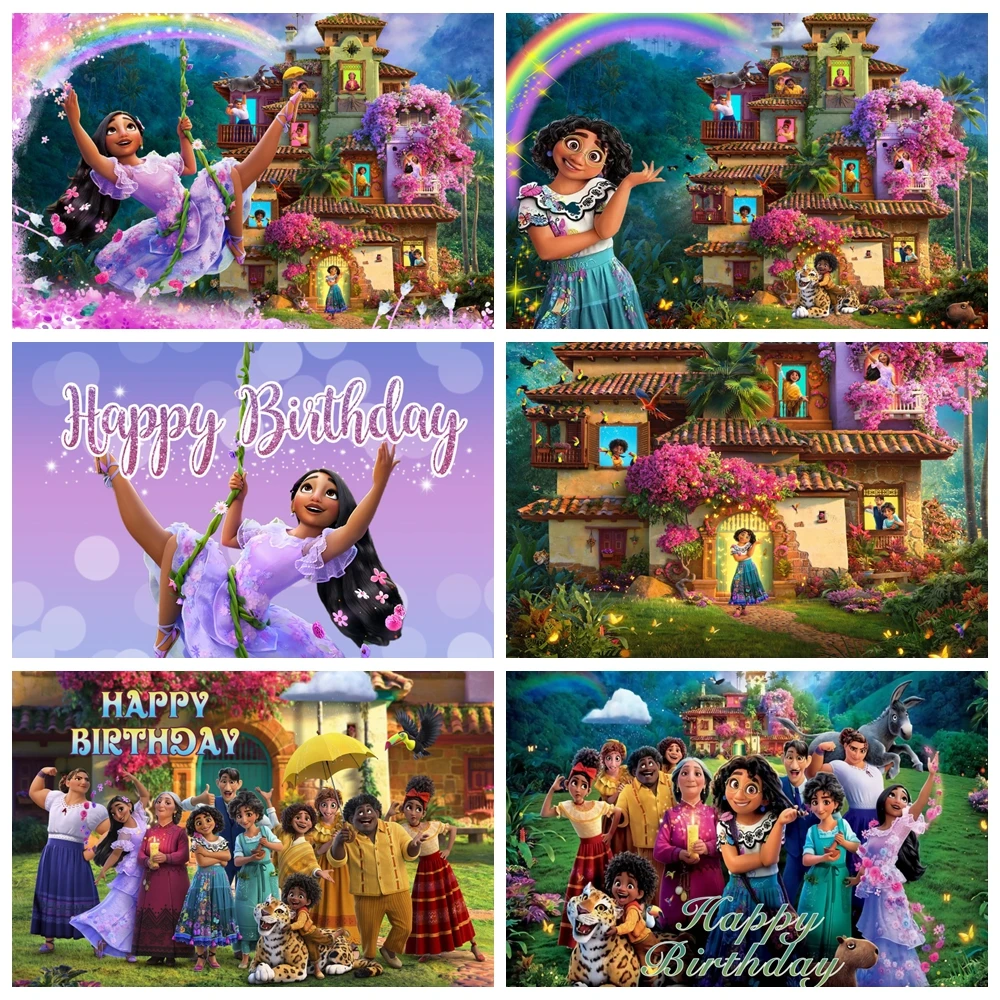 Disney Charming Encanto Photo Backdrop Girls Birthday Photography Backdrop Magic Whole House Custom Banner Decoration Photo Prop