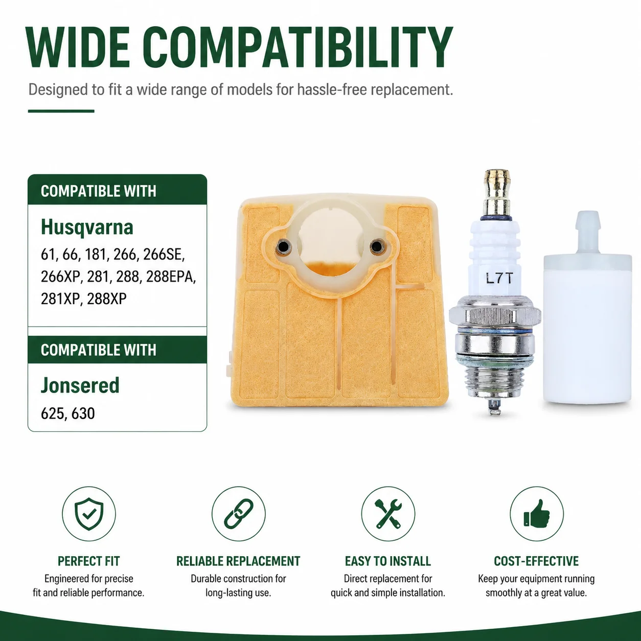 Air Fuel Filter Service Kit for Husqvarna 61 66 181 266 266XP 281 288 288XP Chainsaw Replaces 501807105 501807102 Spark Plug