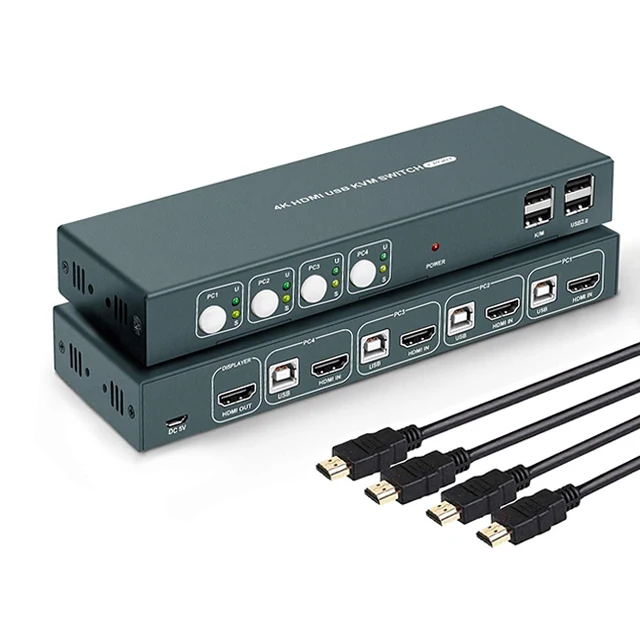 Hdmi Switch With Audio Extractor Arc 4K 30Hz 4 in 1 Out Hdmi Kvm and Type C Usb Switch