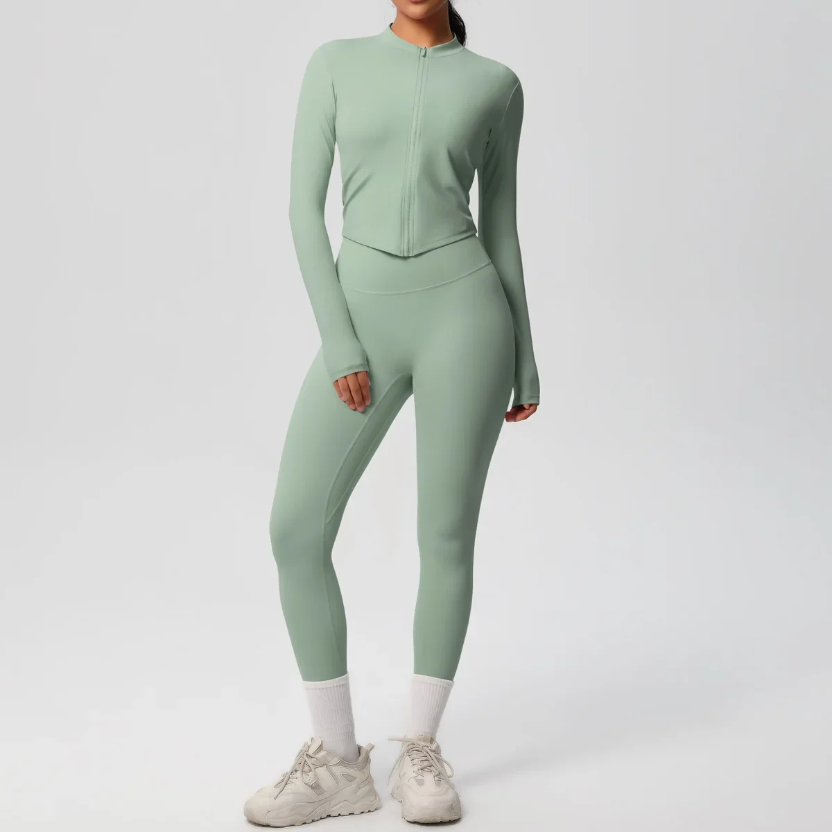 Seamless Yoga Set Sports Fitness Hip-lifting Skinny Double-sided Polished Long-sleeved Zipper Workout Gym Tracksuit for Women